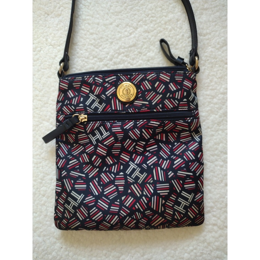 tommy hilfiger‎ Crossbody Bag Woman's Small Navy Red White Monogram Logo Zippers - Picture 2 of 8